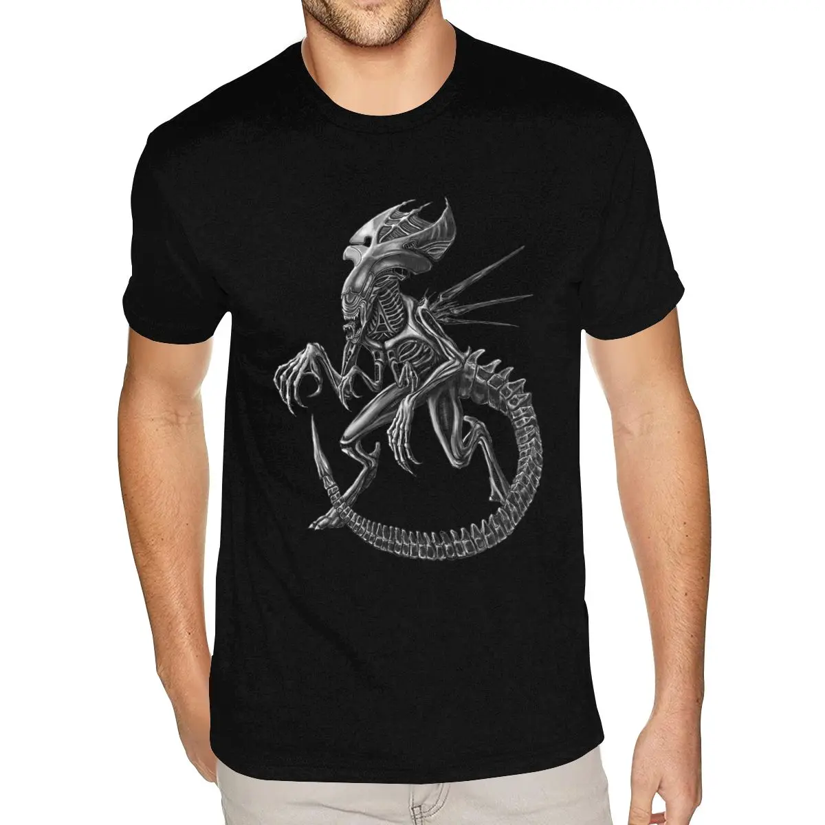 Black Alien Covenant Tattoo Alien Vs Predator Black And White Tshirt Mens Custom Short Sleeve Red O Neck Shirts