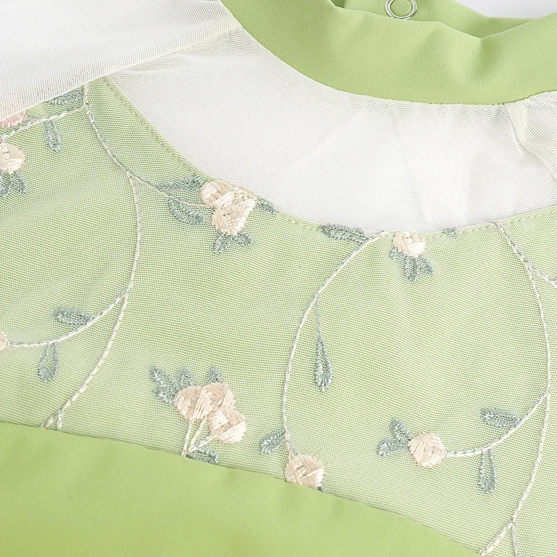 아동 댄스 복장 소녀의 나일론 편안한 연습복 여름 자수 기질 스탠드 칼라 성능 clo