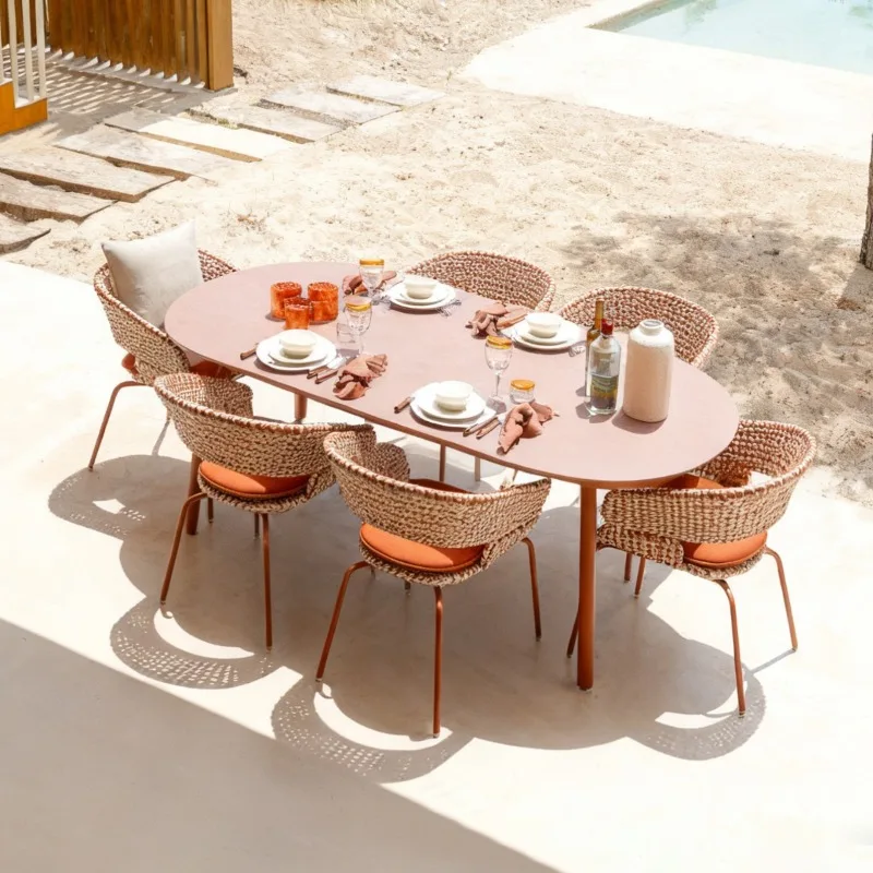

Outdoor rattan table and chair set Resort beach restaurant Combination balcony Casual dining Outdoor alfresco garden furniture