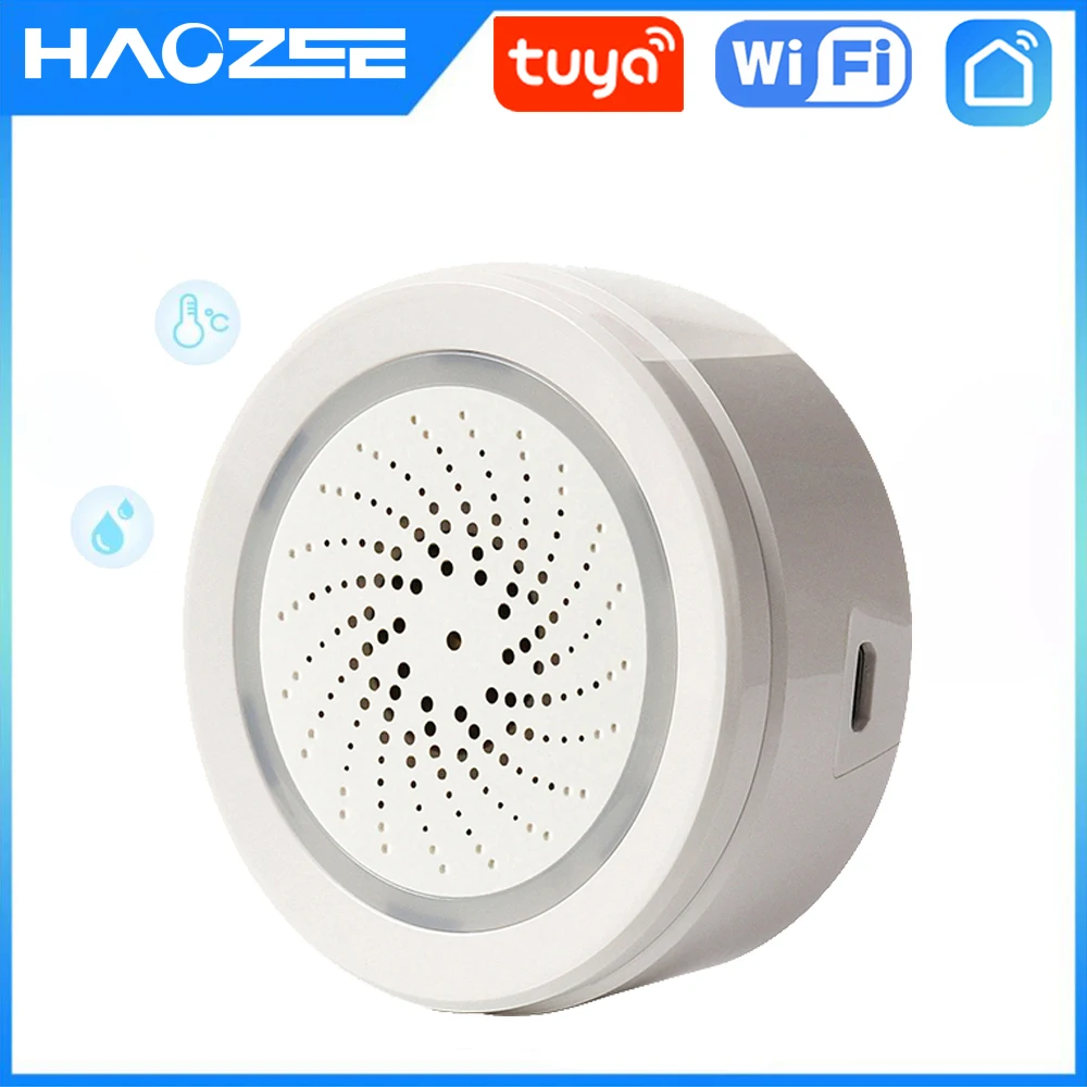 Tuya Smart Wifi Siren Alarm Sensor For Home Security with Strobe Alerts Support USB Cable Power