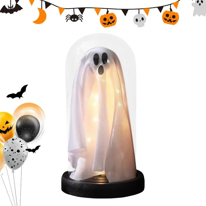 

Light Up Ghost Decor Halloween Ghost In Glass Dome Cloche Horror Dome Hood Ghost Tabletop Decor For Haunted House Display Props