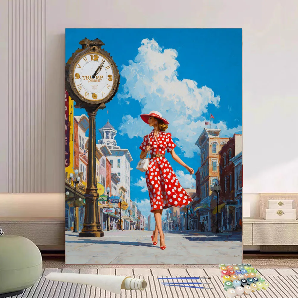 

Картина по номерам женщина в красном платье DIY ручная роспись маслом холст раскраска уникальный подарок украшение дома