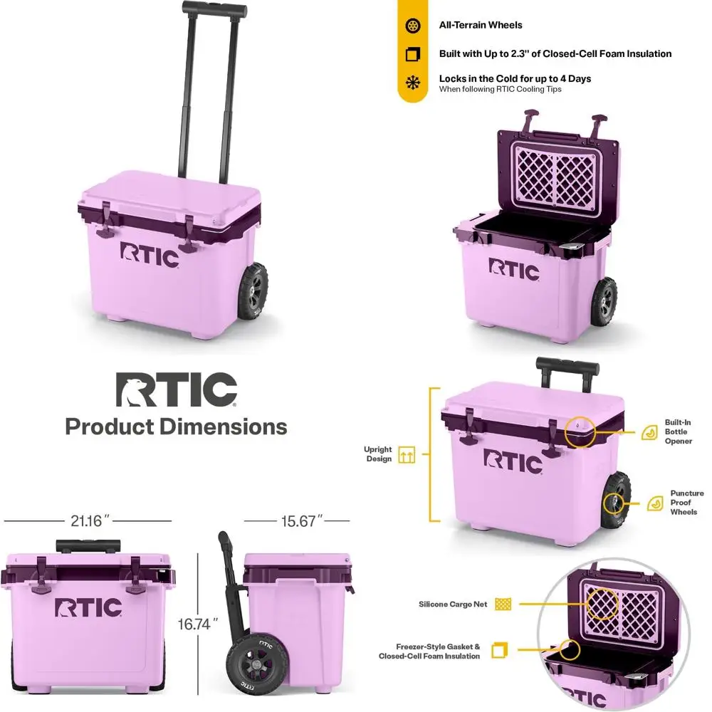 

Ultra-Light Wheeled Cooler, Portable Insulated Ice Chest for Beach, Camping, Outdoor Beverage Storage