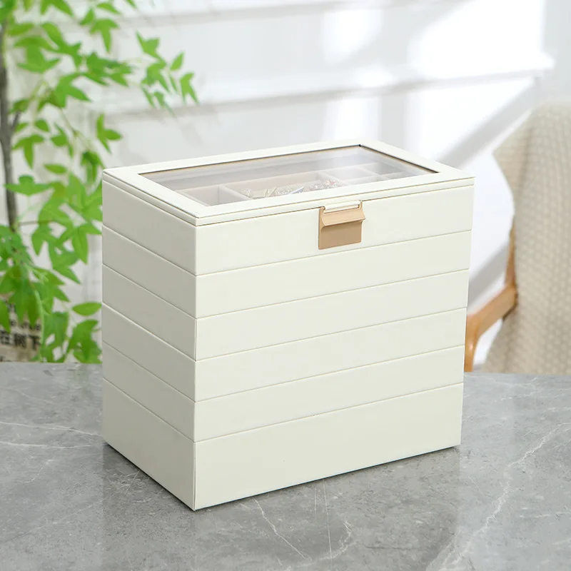 صندوق مجوهرات جلدي، صناديق تخزين خاتم فاخرة بسيطة، قلادات ذات سعة كبيرة، أقراط، علبة عرض، تغليف المجوهرات، هدية