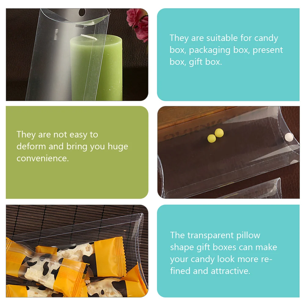 

50pcs 50 Pieces Boxes Clear Candy Packing Boxes Pillow Shape Packaging for Wedding Bridal Baby Shower Gifts Transparent Storage