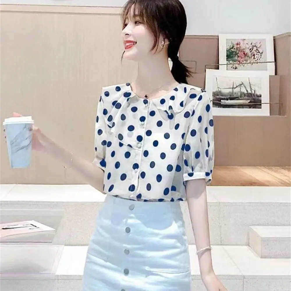 4XL Women Spring Summer Blouses Shirts Lady Fashion Casual Half Sleeve O-Neck Flower Printing Blusas Tops G2754