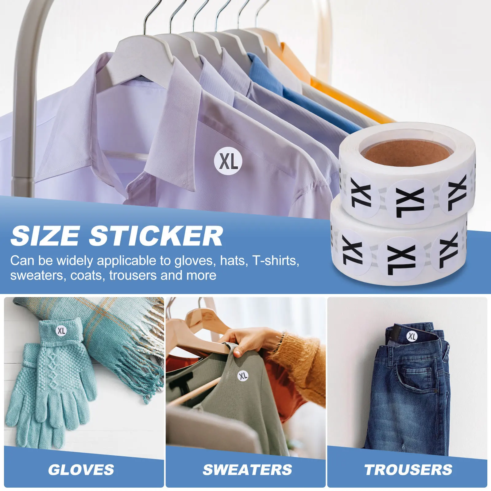 

2 шт., 2 рулона, круглые наклейки размера одежды, самоклеящиеся этикетки для одежды, шапок, футболок, свитеров, пальто, брюк, папка-файл