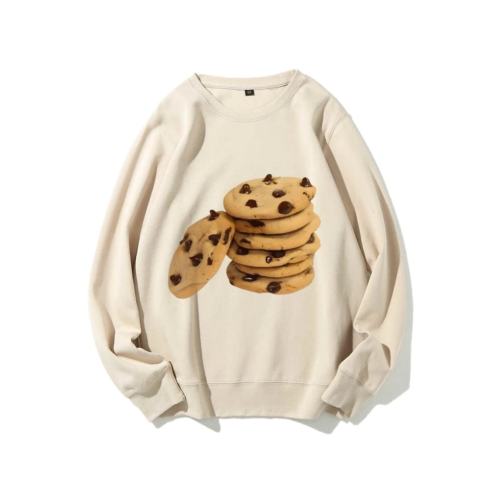 Sweat-shirt graphique Y2K, pile de pépites de chocolat imprimées, tissu doux savoureux et réconfortant pour un look décontracté aux dents sucrées