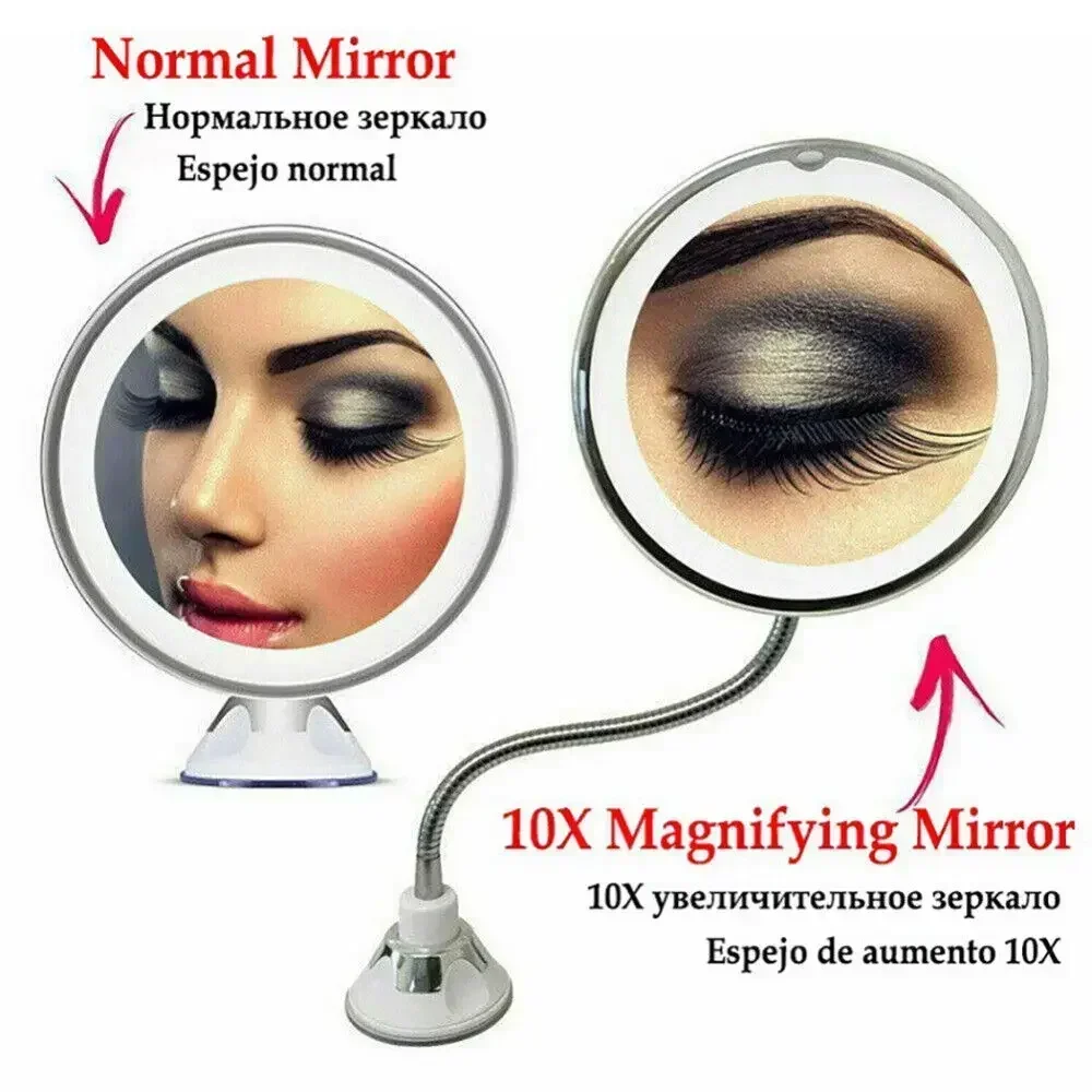 Lusterko kosmetyczne z 10-krotnym powiększeniem, oświetleniem LED, dotykowym ekranem, lampka do makijażu, przyssawka na dno, elastyczne, przenośne.