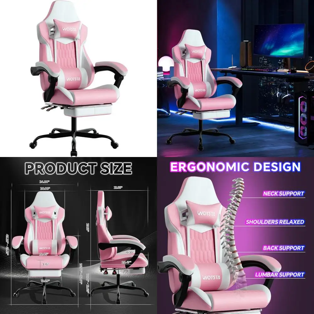 Ergonomic PVC Leather Gaming Chair with Adjustable Headrest, Lumbar Support, and Footrest for Enhanced Comfort
