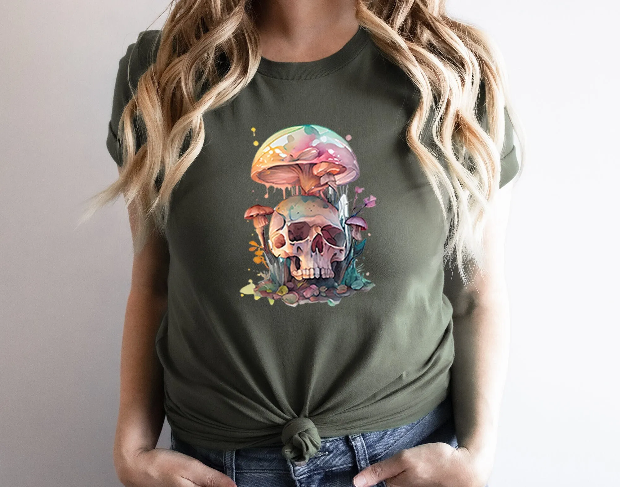 Mushroom T Shirt Halloween Skull Hippie Decor ArT PlanT Nature For Her Vintage