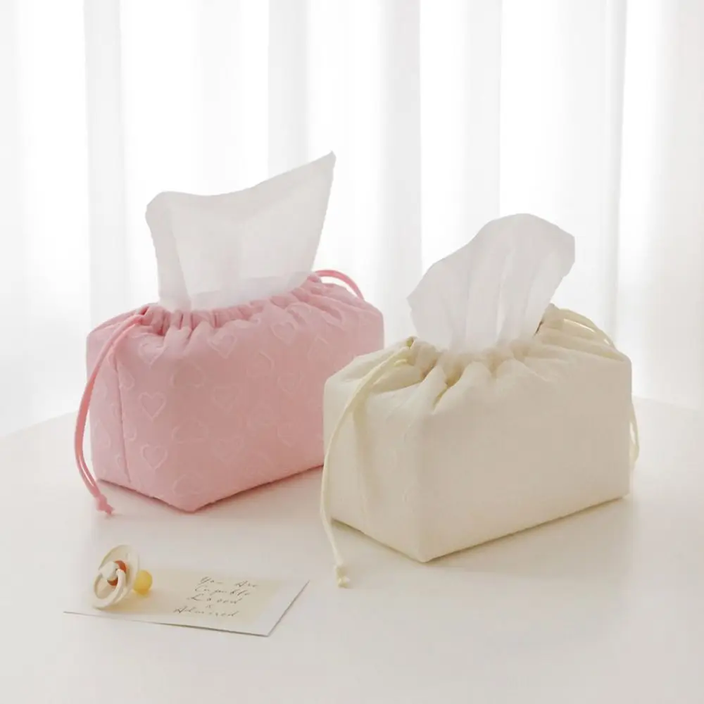 

Large Capacity Stroller Drawstring Tissue Bag Heart-shape Pattern Reusable Cotton Napkin Holder Convenient Large Opening