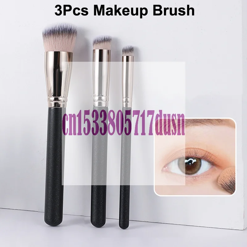 {HBA17} 3 pièces pinceaux de maquillage professionnels brosse de fond de teint en poils de Nylon doux brosse anti-cernes à tête ronde outils de maquillage portables