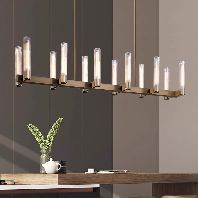 

Dimmable Rectangular Copper Glass Chandelier with Brass Chrome Black Hardware Perfect for Kitchen Island or Dining Room Lighting