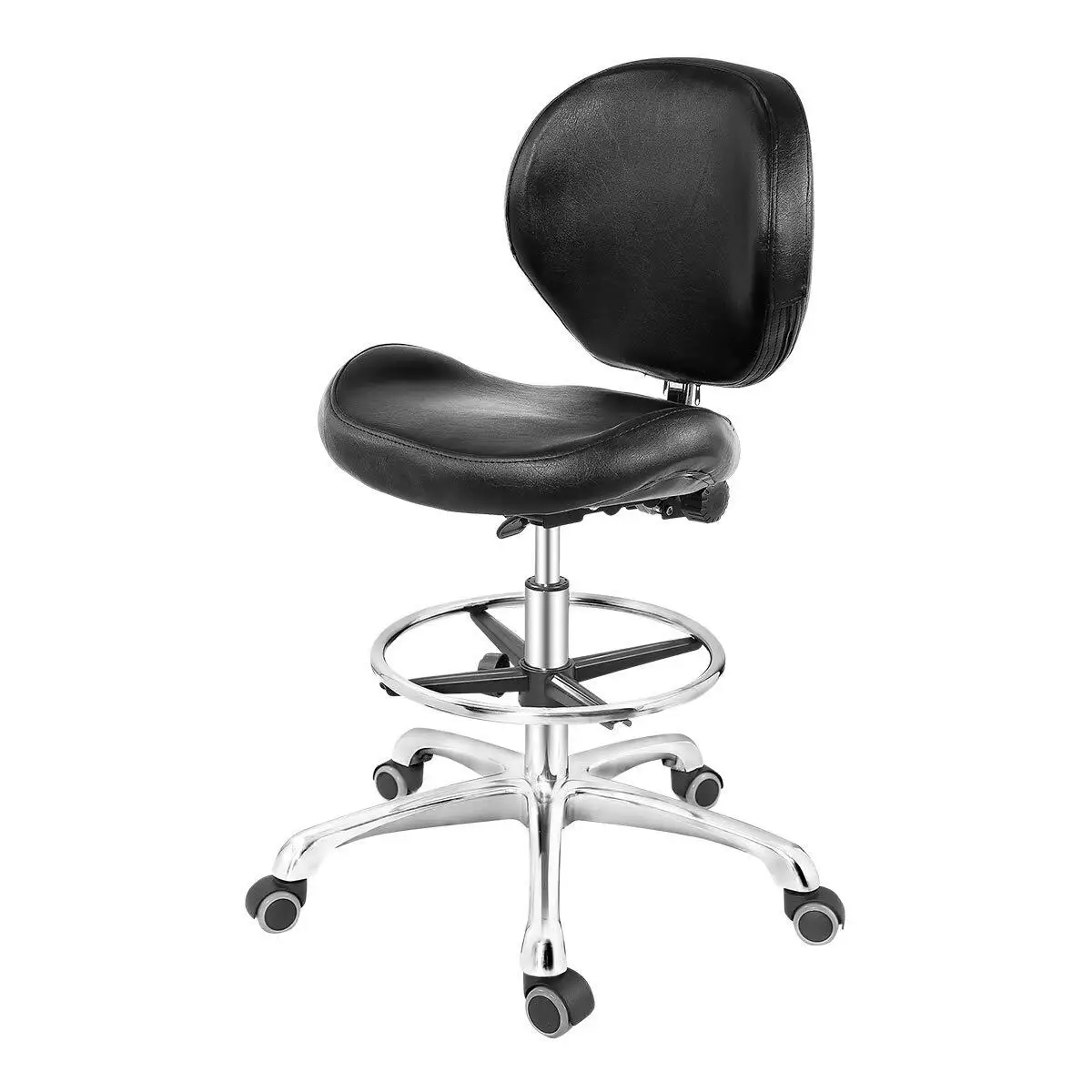 Drafting Chair Adjustable Tall Shop Stool Rolling Chair With Backrest And Footre