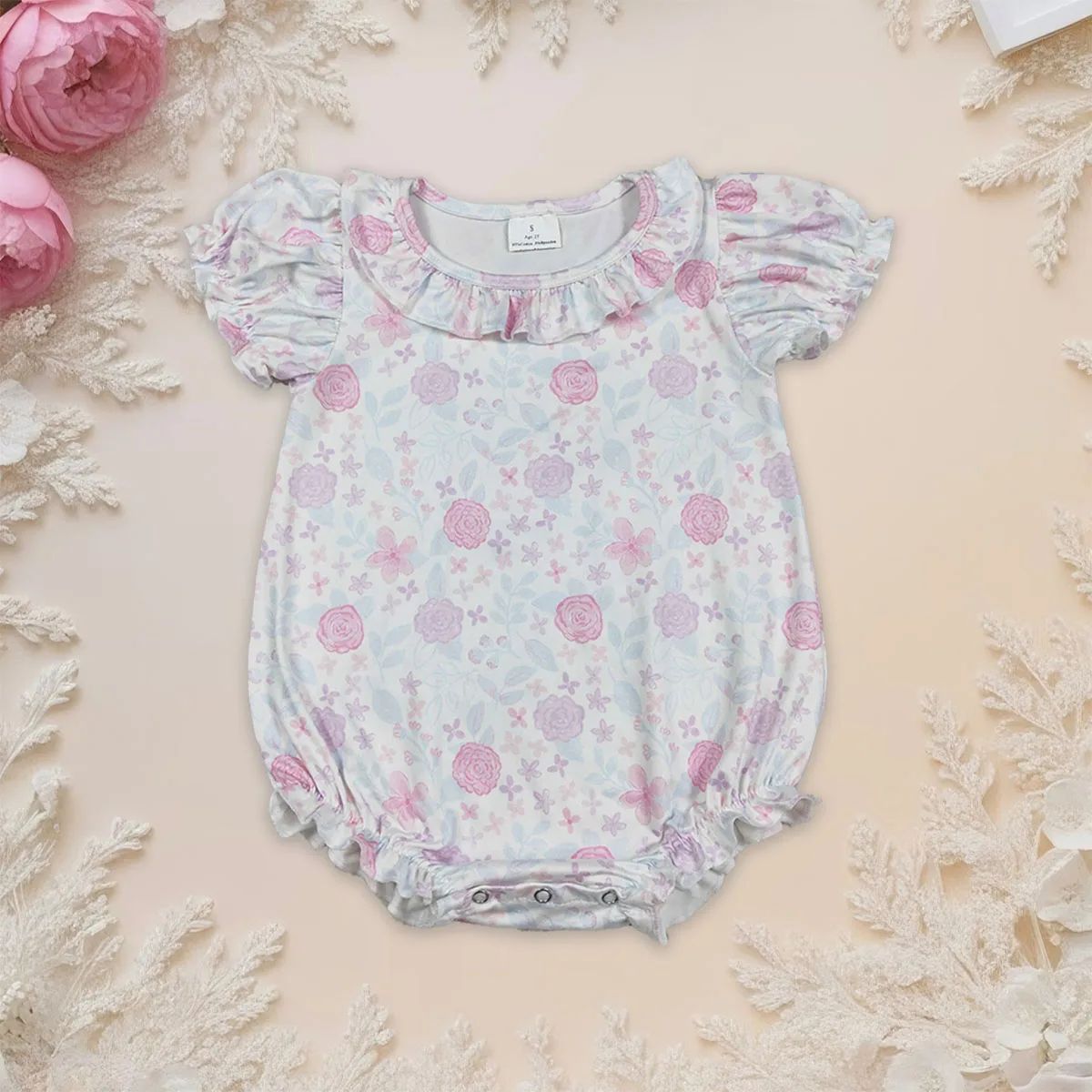 

Newborn Baby Girl Short Ruffle Sleeve Colorful Flowers Rompers Toddler Infant Clothes Onesies Kids Bubbles Clothing Wholesale