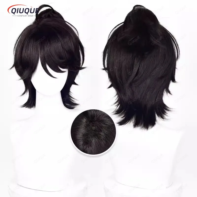 

Luca Balsa Cosplay Short Wit with Ponytail Black Wig Cosplay Anime Wigs Heat Resistant Synthetic Wigs+ Wig Cap