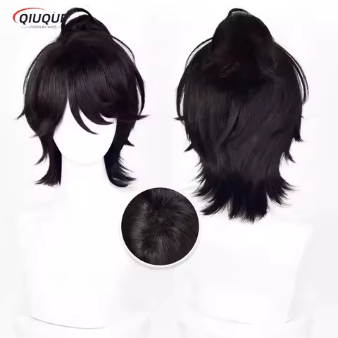 Luca Balsa Cosplay Short Wit with Ponytail Black Wig Cosplay Anime Wigs Heat Resistant Synthetic Wigs+ Wig Cap