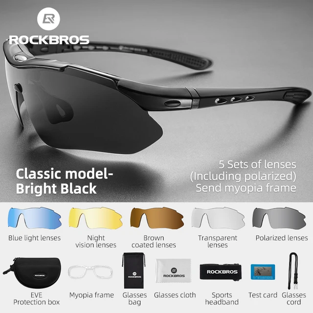 Okulary rowerowe polaryzacyjne ROCKBROS, okulary przeciwsłoneczne do sportów outdoorowych, okulary MTB szosowe PC, okulary ochronne, okulary z 5/3 soczewkami, akcesoria rowerowe