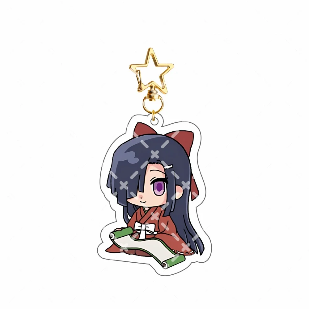 Mirai Nikki Tsubaki Kasugano Acrylic Keychain Stand, Q Version Kimono Scroll Design Gold Star Clasp Anime Bag Charm Fans Gift