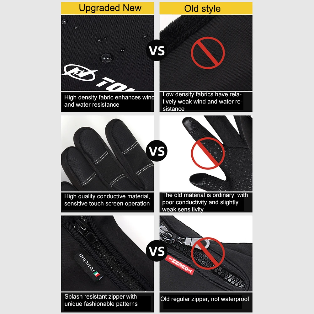 Sports Gloves Winter Men Women Touch Screen Gloves Motorcycle Fleece Zipper Warm Waterproof Cycling Windproof Non-slip Gloves