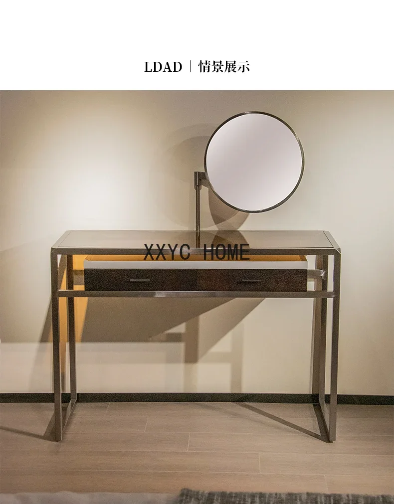 

Tempered Glass Dressing Table with Makeup Mirror Bedroom French Entry Lux Stainless Steel Storage Makeup Table