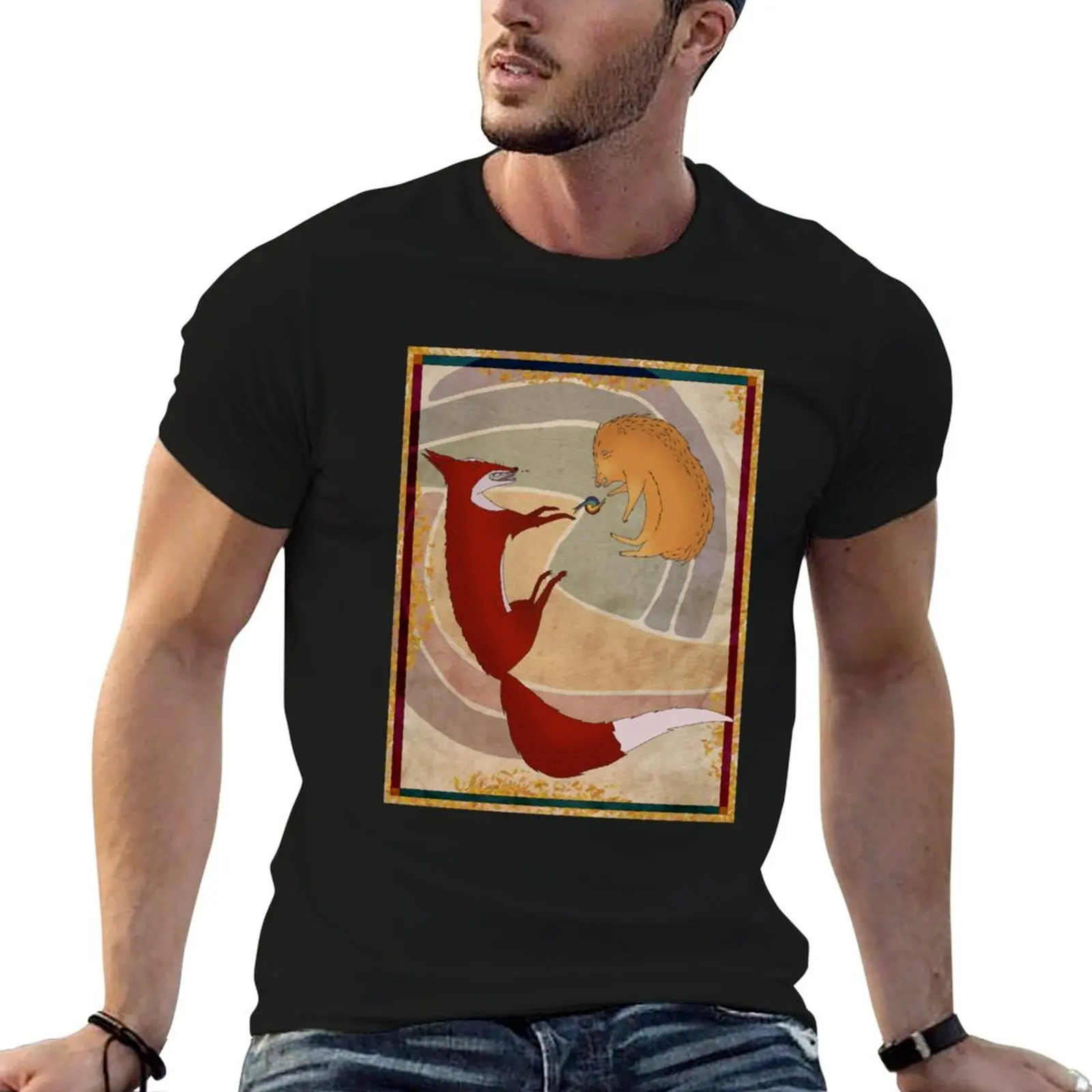 Renard et hérisson, bataille ludique ou sérieuse ? T-shirt homme décontracté, t-shirts graphiques pour homme