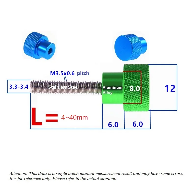 Stainless Steel M3.5 Knurled Thumb Screw Hand Grip Aluminium Alloy 10 Colors Knob Step Screws Bolt Multiple Colors
