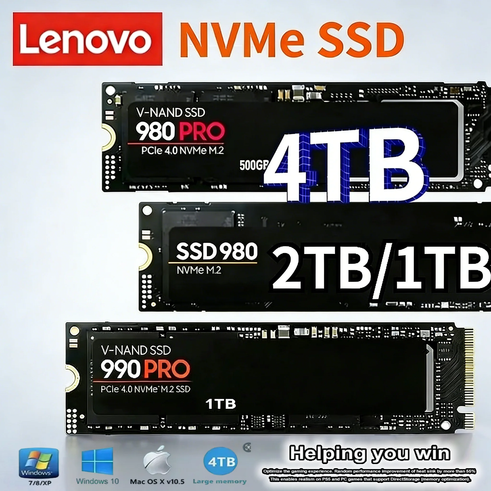 

Lenovo M.2 SSD 980Pro/990Pro 1TB 2TB 4TB PCIe 4.0 NVMe Up to 7400MB/s Internal Solid State Drive for Laptop & Desktop PC