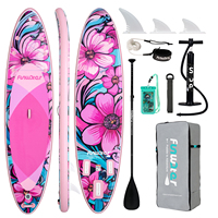 Funwater 11' Inflatable SUP Board 335cm Floral Stand Up Paddle Board for Women Yoga with Camera Mount Waterproof Bag