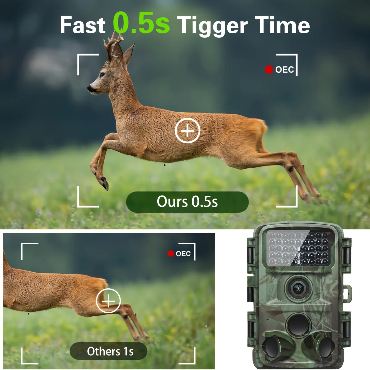 

2.7K 58MP Trail Camera with Low Glow Night Vision IP65 Battery Powered for Outdoor Wildlife Monitoring and Hunting Camcorders)