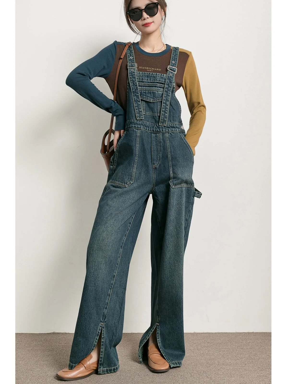 

Tide PA Blue Wide Leg Loose Workwear Overalls Women's New 2026 Spring Autumn High Waist Denim Pants High Temperature Regulation