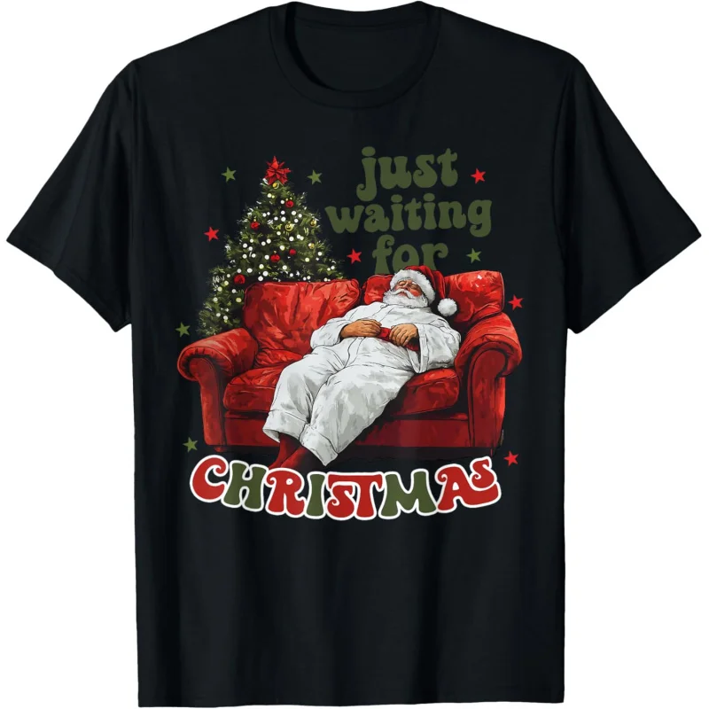 Waiting for Christmas Trump image funny women's black T-shirt