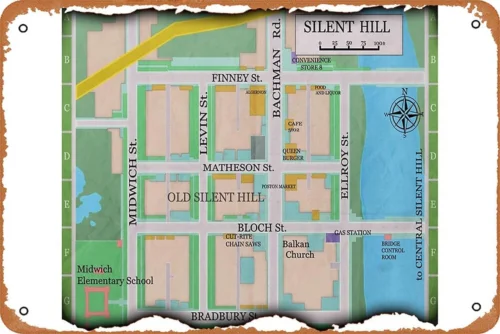 Metal Sign - Map of Old Silent Hill Tin Poster 12 X 8 Inches