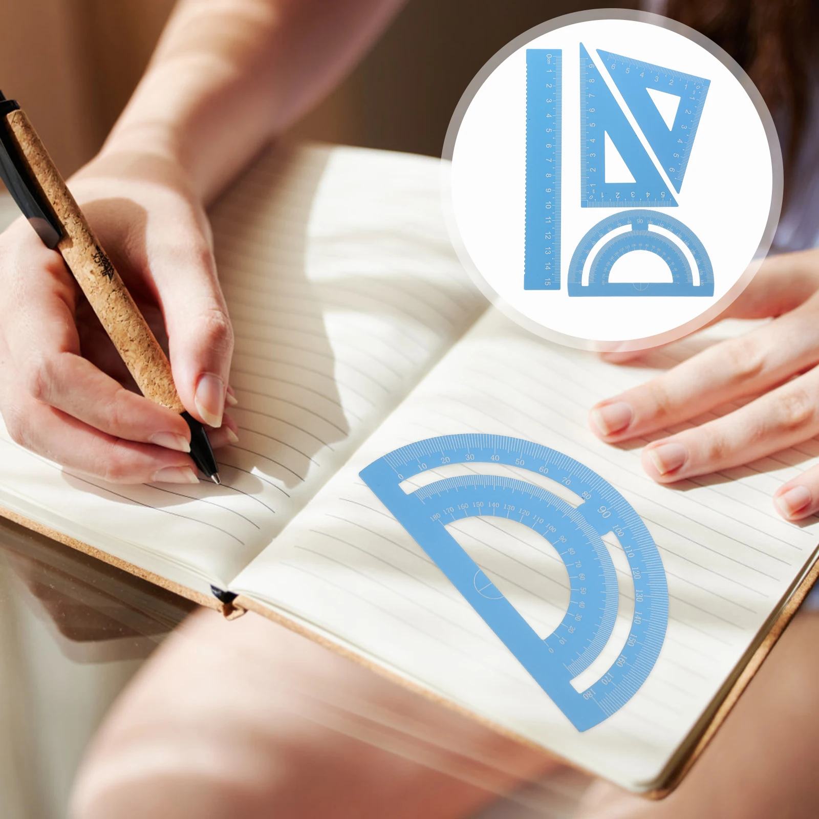 1 set Mathematical Protractor Set Metal Measuring Tools Fine Craftsmanship Anti Skid Ruler Head Design Drawing Triangle