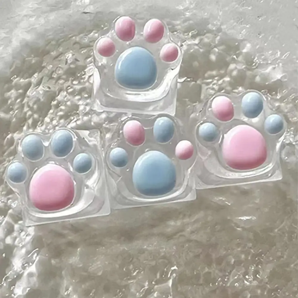 1/4 Pcs Cute Translucent Cat Paw Keycap Resin Cross Axis Mechanical Keyboard Key Cap Pink Blue DIY ESC WASD Keycaps