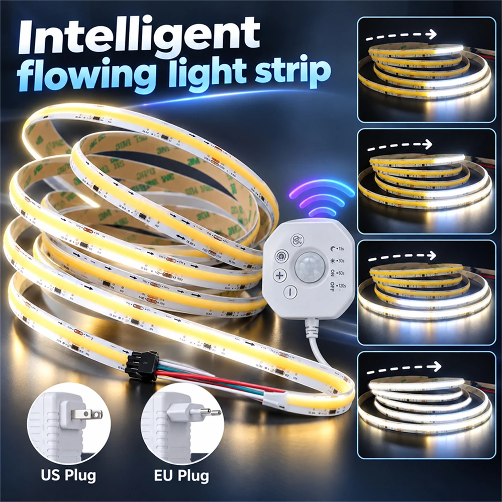 US/EU Plug WS2811 Horse Race Chase LED Strip Set with Motion Sensor Night Light Stair Corridor Wardrobe Cabinet Bedroom Lighting