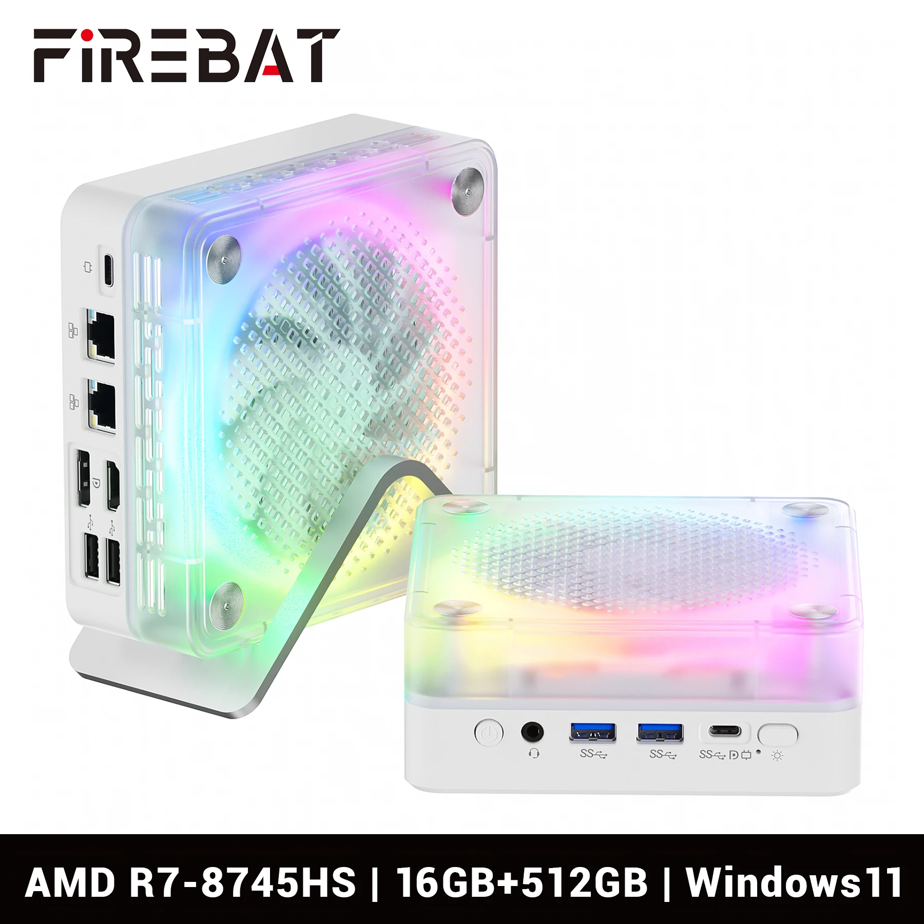 FIREBAT MN56 MINIPC AMD R7-8745HS 8C/16T 16GB 512GB DDR5 Computer da gioco colorato desktop BT5.2 WIFI6 Windows 11 Supporto 4K