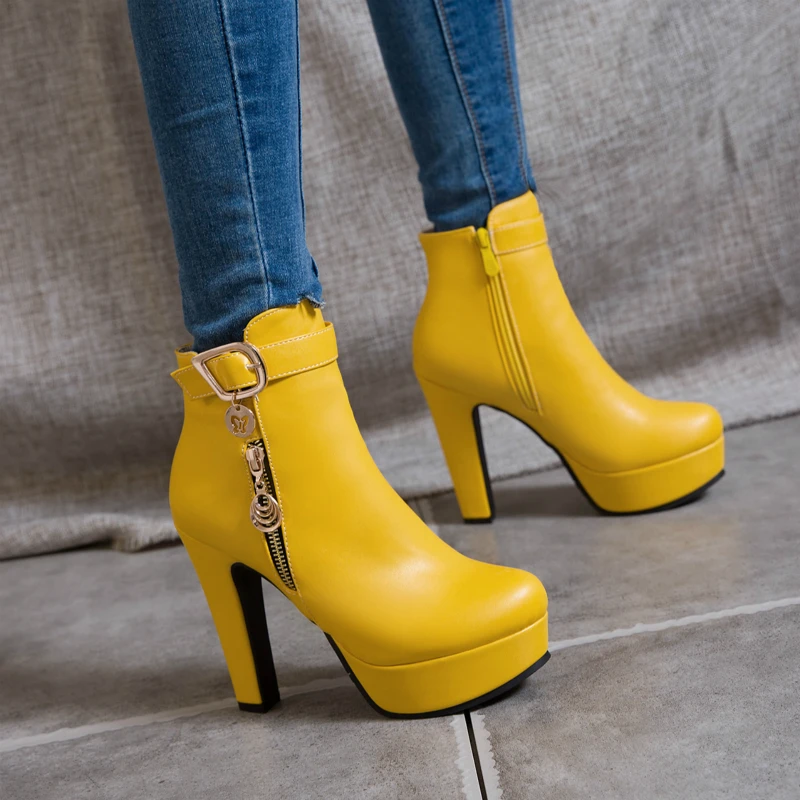 Fashion Ankle Boots For Women 2024 Autumn Winter High Heels Short Boot Female Platform Red Yellow White Party Shoes Large Size