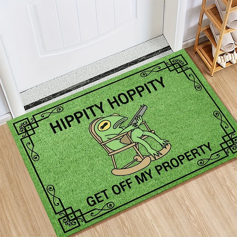 

Funny Frog Doormat Soft Absorbent Non-Slip Entrance Mat with 'Hippity Hoppity Get Off My Property' Design Perfect for Home Decor