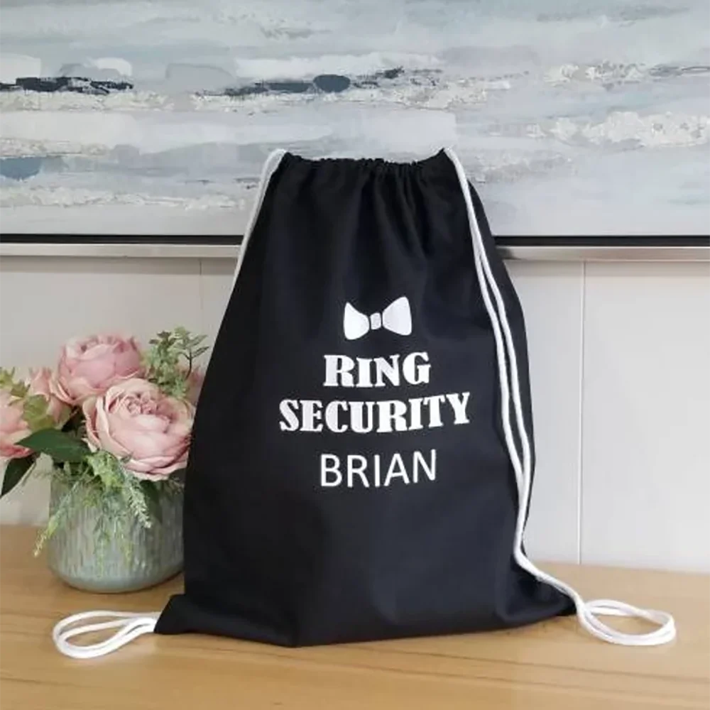 Personalized Ring Security Backpack Drawstring Gift Bag Wedding Ring Bearer Gift Ring Securrity Proposal Bachelorette Hen Party view 4