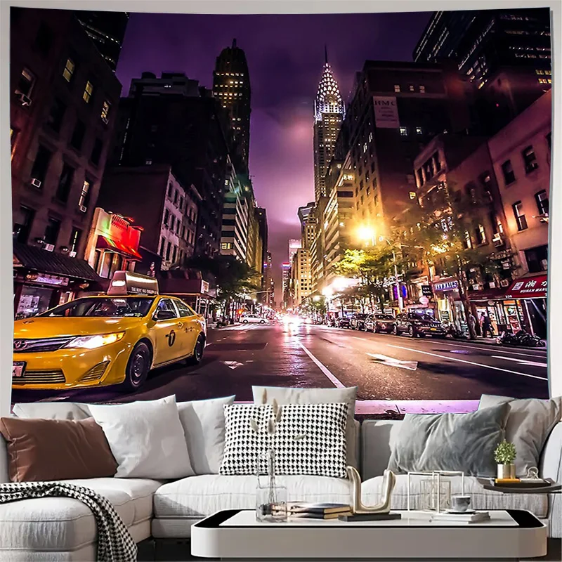 

NYC Skyline Tapestry Wall Hanging New York City Photography Urban Street Art Travel Decor Bedroom Aesthetic Cool Room Decor Vivi