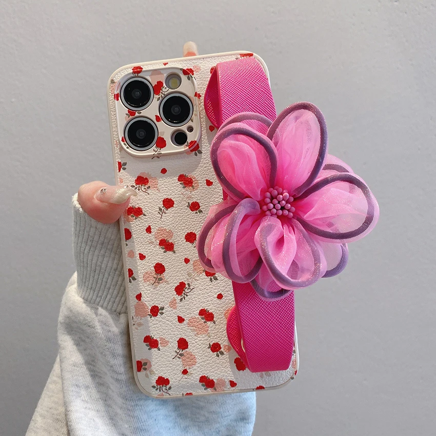 아이폰 17 16 15 14 13 프로 12 11 맥스 플러스 16프로용 꽃무늬 손목밴드 폰케이스, 컬러풀한 꽃무늬 폰케이스, 창의적인 15프로 커버