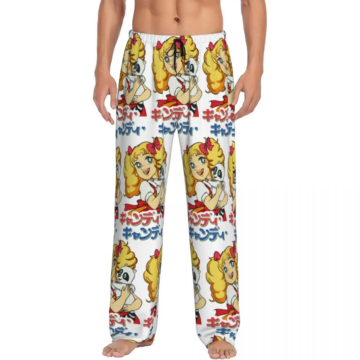 Pantalones de pijama de caramelo personalizados para hombre, ropa de dormir con cordón, con dibujos animados de Anime, para salón de Tv, con bolsillos