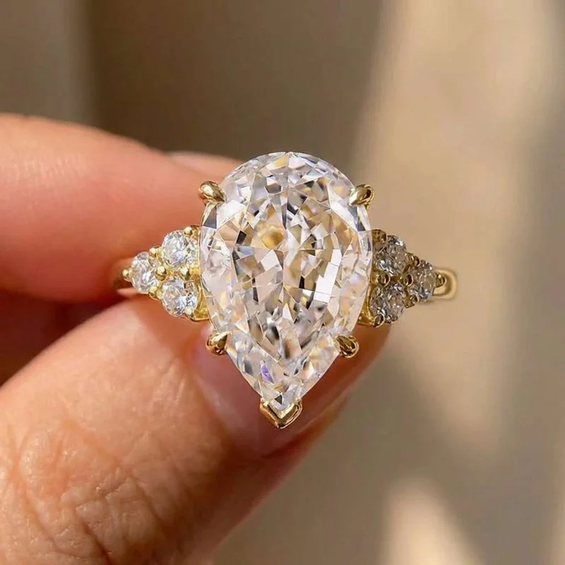 925 Sterling Silver Luxury Pear Shape Zirconia Wedding Band Female Fashion Gold Color Proposal Ring for Women Simple Jewelry