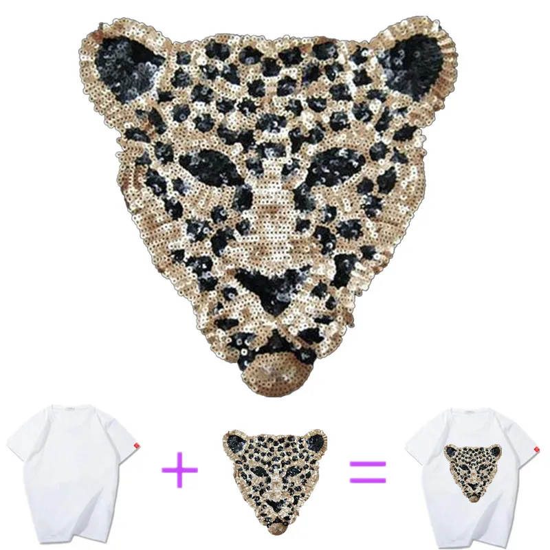 Lettere animali paillettes testa di leopardo può essere cucita su toppe per abbigliamento decorativo per zaino cappello e altro decorativo per cucire