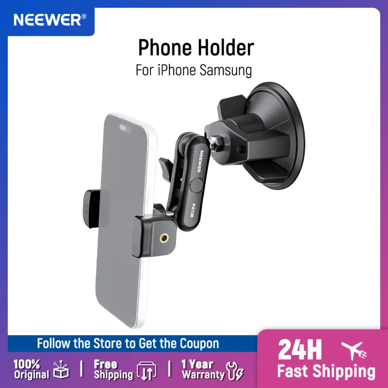 

NEEWER Phone Holder for Your Car 360° Rotating Vacuum Suction Cup Metal Cell Phone Mount Magic Arm for iPhone Samsung