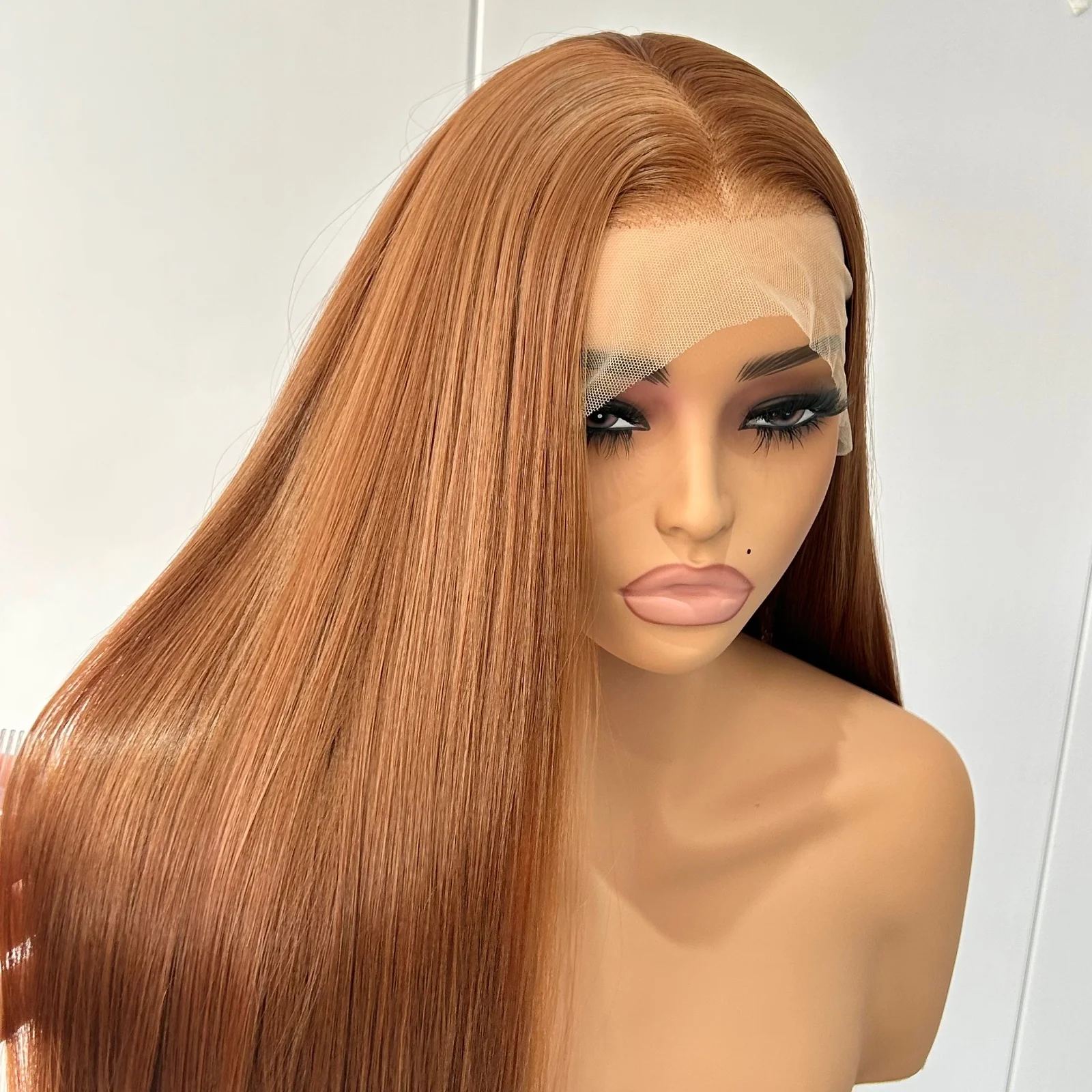 Light Brown Wig Long Silky Straight Synthetic Free Part 13X4 Lace Front Brunette Colored Wigs for Women Daily Party Cosplay