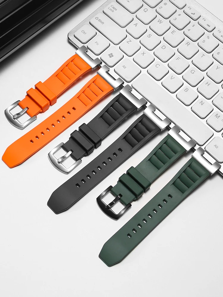 Cinturino in caucciù FKM con estremità concava in metallo modificato per Casio GSHOCK GST-B100 GST-S130/W300/400G/W110/cinturino in gomma fluorurata da uomo