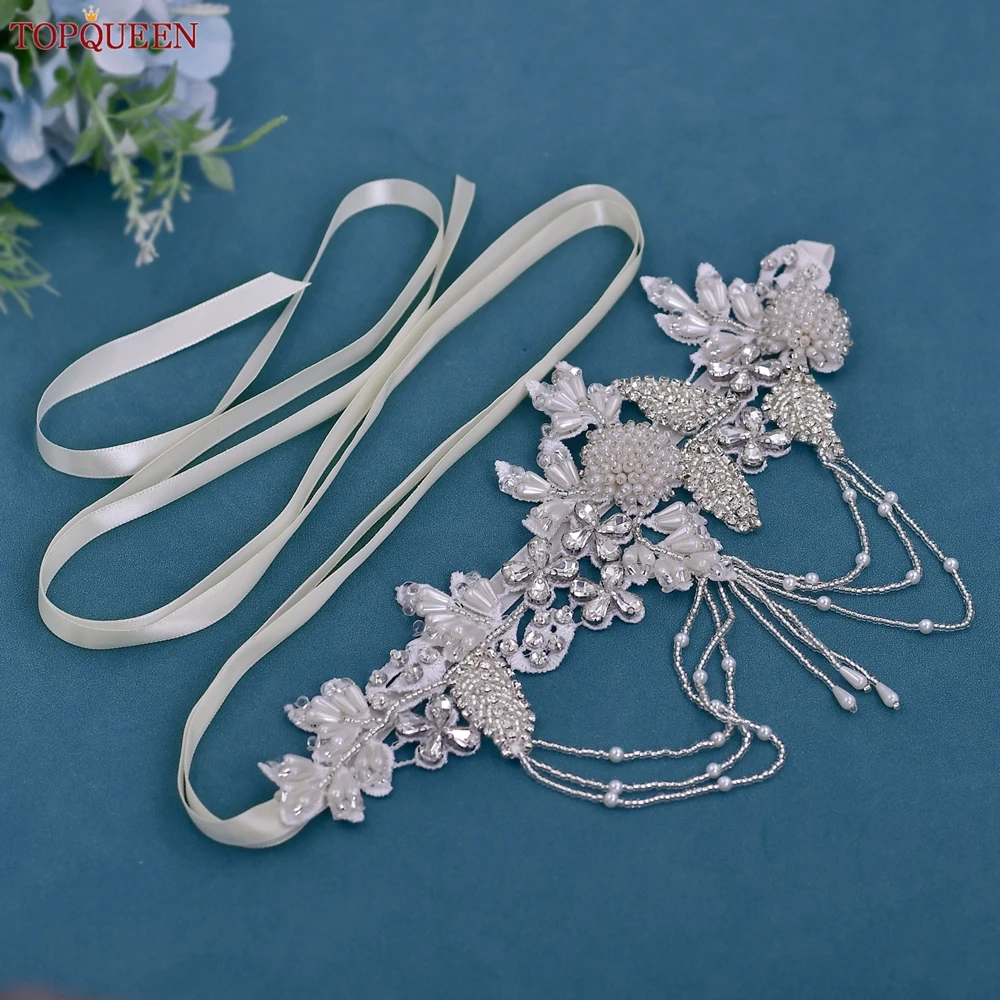 TOPQUEEN Handmade Rhinestone Beaded Bridal Belt Diamond Applique Designs Bridal Belt Crystal Bodice Patch Bridal Shoudler S482